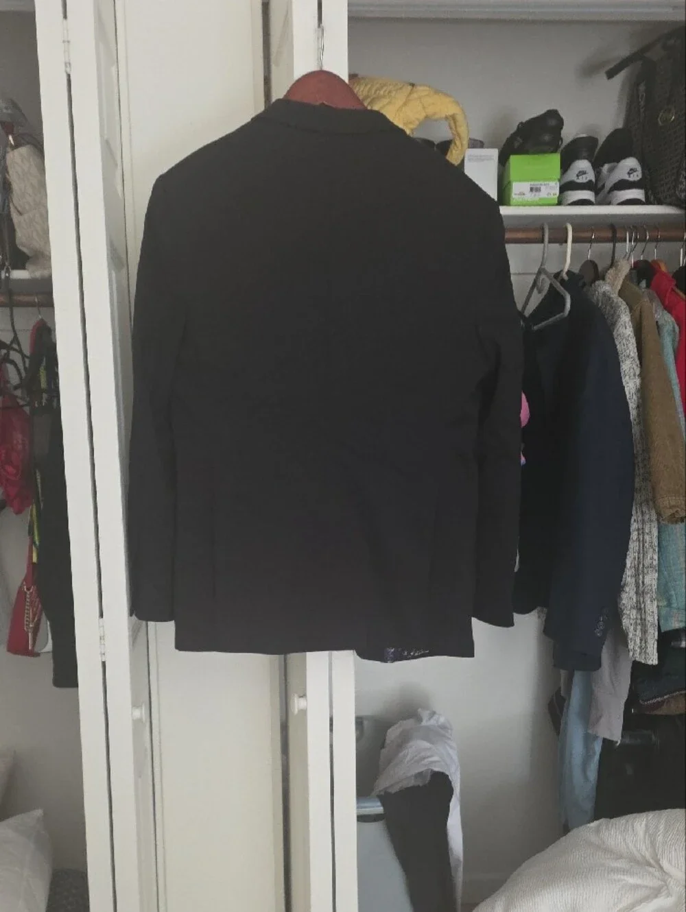 Classic Black Men's Blazer with Blue Floral Lining